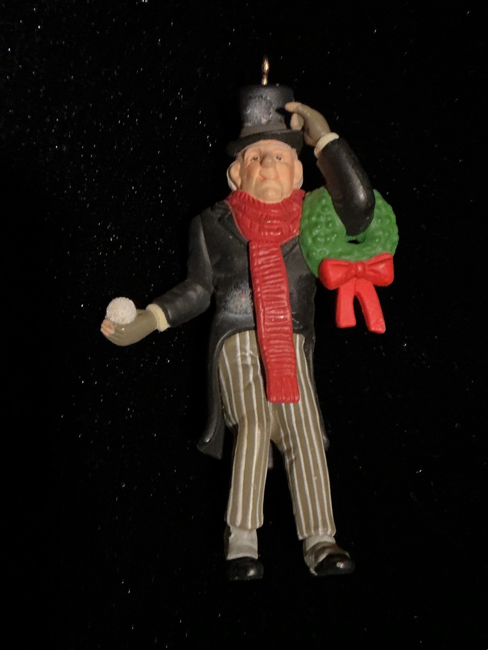 Enso Treasury Victorian Caroler Ornament with Green Wreath and Red Scarf